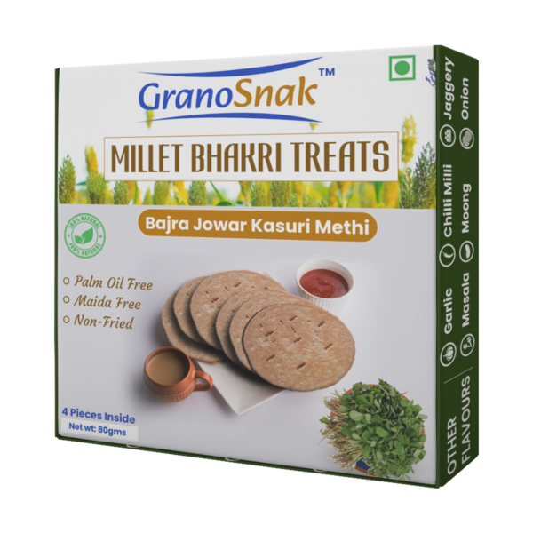 Jowar Bajra (Millet) Bhakri, Palm Oil Free, Preservative Free, Non-Fried, Ready to Eat, Travel Snack (Pack of 4, Methi (Pack of 2), Garlic (Pack of 2))