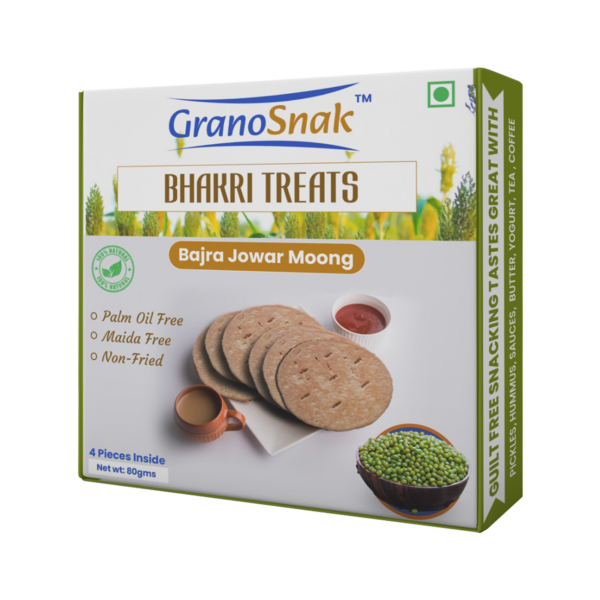 Jowar Bajra (Millet) Bhakri, Palm Oil Free, Preservative Free, Non-Fried, Ready to Eat, Travel Snack (Pack of 4, Fafda Gathiya ( Pack of1), Moong Masala ( Pack of 1), Garlic ( Pack of 1), Jaggery ( Pack of 1)) Brand: GranoSnak - Image 4