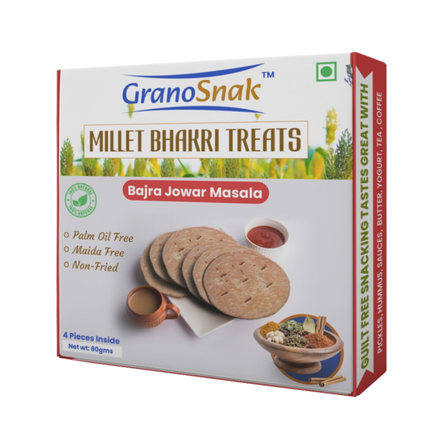 Jowar Bajra (Millet) Bhakri, Palm Oil Free, Preservative Free, Non-Fried, Ready to Eat, Travel Snack (Pack of 4, Jaggery (Pack of 2), Masala (Pack of 2)) Brand: GranoSnak - Image 4